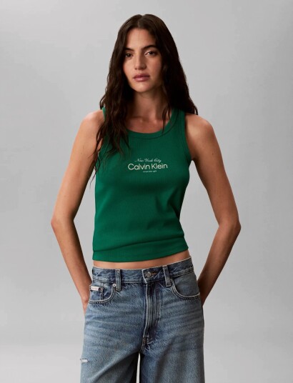 Calvin Klein Jeans Contour 2X2 Rib Graphic Tank Green S Calvin Klein Jeans Contour 2X2 Rib Graphic Tank Green S