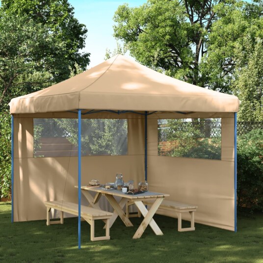  Sammenleggbart partytelt pop-up med 2 sidevegger beige 4004921