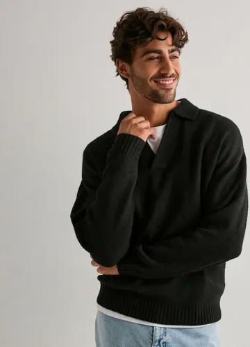Jack & Jones Jjsoho Ollie Knit Split Neck Ln Langermet poloskjorte Svart