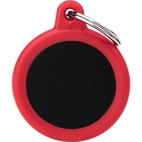 Myfamily Hushtag Sirkel Id Tag-Aluminium Med Plast Kant Sort/Rød