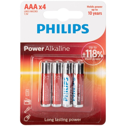 Philips Power Life AAA Alkaline Batterier 4-pakning