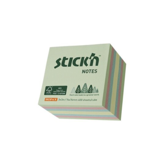 Stick"n Miljø Notatkube 400 ark 76x76mm Assortert 4 Farger