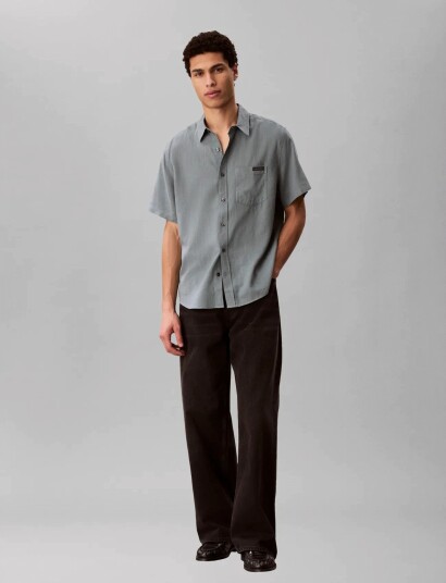 Calvin Klein Jeans Ss Solid Causal Linen Classic Sh Blue XL