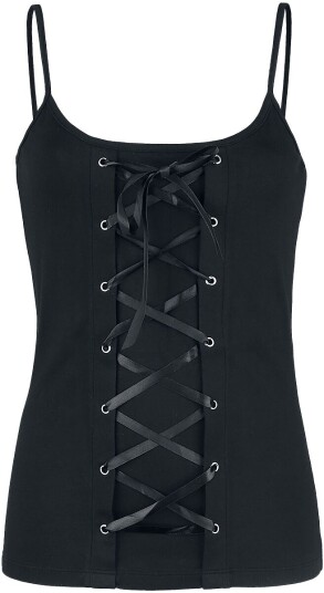 Gothicana by EMP Goth Topp Svart Topp med Snøring og Tynne Stropper S til 5XL Damer svart Gothicana by EMP Goth Topp Svart Topp med Snøring og Tynne Stropper S til 5XL Damer svart