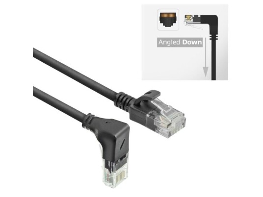 Act Black 1 Meter U/Utp Cat6a Lszh Slimline Patch Cable With Rj45 Connectors 90? Angled Down To Straight Dc3901