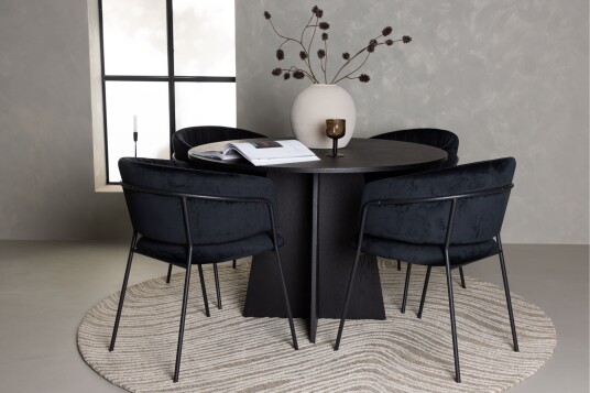 Venture Home Bootcut Matgruppe 110 cm Rund med 4 Selma Stoler Sort