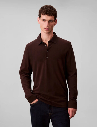 Calvin Klein Ls Jacquard Wool Polo - Brown - S Calvin Klein Ls Jacquard Wool Polo - Brown - S