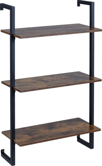 3 etasjes vegghylle med metallramme – rustikk brun