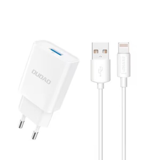 Dudao A4eu 2.1A Vegglader med Lightning-Kabel Hvit