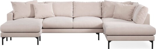 Menard 4 seters Høyrevendt Stor U formet Dyp Sofa med Divan og Sjeselong i Fløyel Beige Menard 4 seters Høyrevendt Stor U formet Dyp Sofa med Divan og Sjeselong i Fløyel Beige