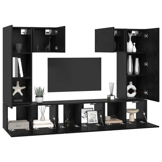 TV benksett 7 pcs Svart eik 180 x 30 x 120 cm Konstruert tre TV benksett 7 pcs Svart eik 180 x 30 x 120 cm Konstruert tre