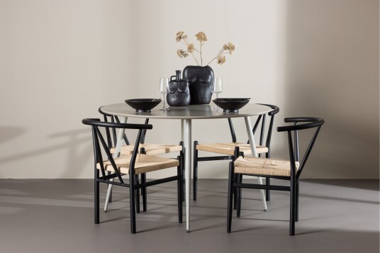 Venture Home Plaza Spisegruppe 120 cm Rund med 4 Alfons stoler Beige/Sort