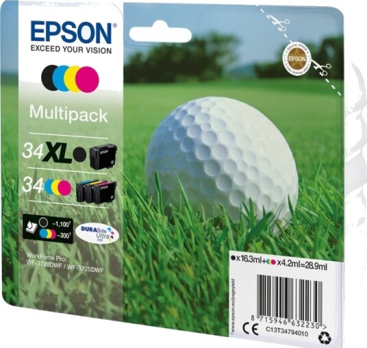 Epson 34 Multipack - 4 Pakker - Sort, Gul, Cyan, Magenta - Original - Blækpatron - For Workforce Pro Wf-3720, Wf-3720Dwf, Wf-3725Dwf
