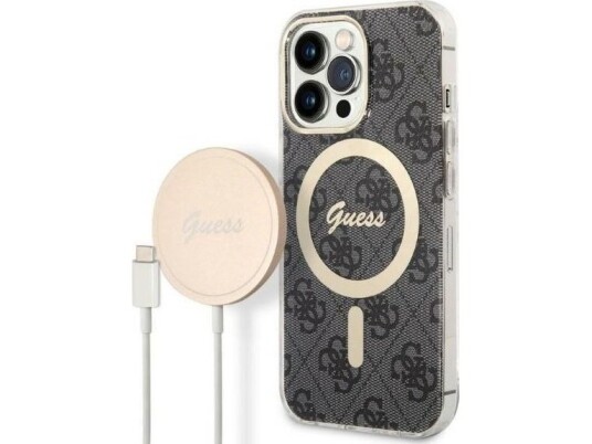 Guess Bundle Pack Magsafe 4G - Etui + Lader Magsafe Iphone 13 Pro (Svart/Gull)