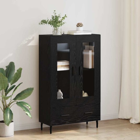 Høyskap med skuff Svart Eik 69,5 x 31 x 115 cm Konstruert tre