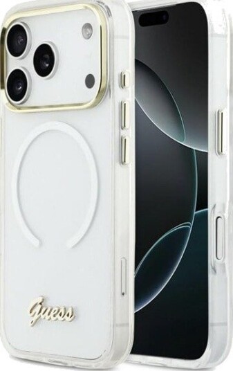 GUESS IML Gradient Script Metal MagSafe Case for iPhone 17 Pro - White