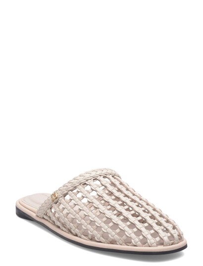 Tommy Hilfiger Hilfiger Leather Mix Flat Mule Cream 41