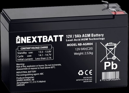 NEXTBATT AGM-batteri 12v 9ah – 151x65x94 mm