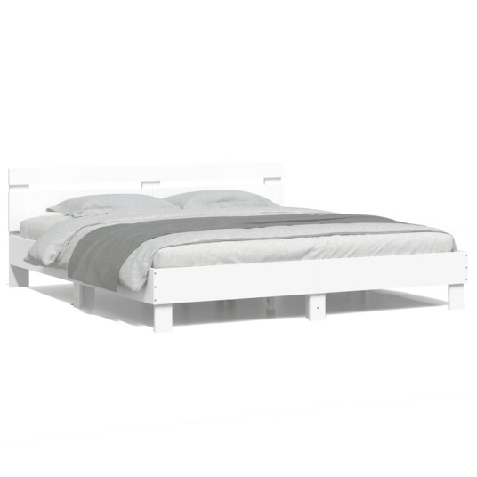 vidaXL Sengeramme med hodegavl og LED hvit 180x200 cm 8721012247420