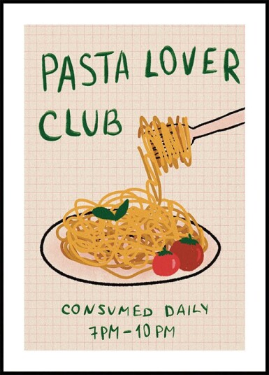 Pasta Lover Club Hand drawn Spaghetti Dinner Plakat Plakat / 100x150cm