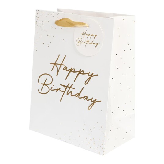 Gavepose Happy Birthday Gullskrift 18x23x10 cm