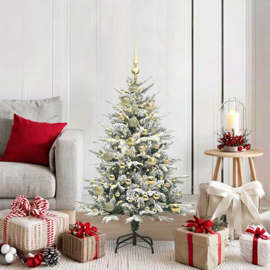 Kunstig forhåndsbelyst juletre med kule sett grønn 120 cm