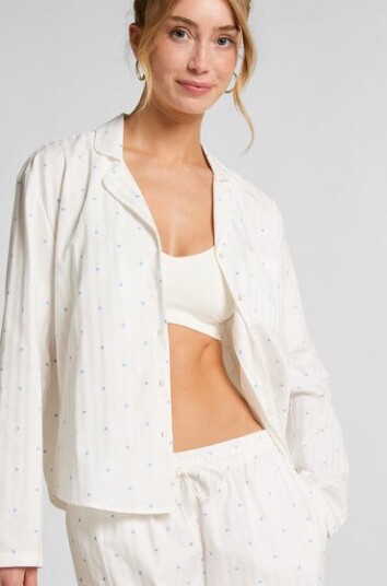 Hunkemöller Jacquard Pyjamatopp med Lange Ermer Blå