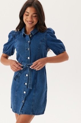 ONLY Onlvibbe Ss Belt Dnm Dress Medium Blue Denim L