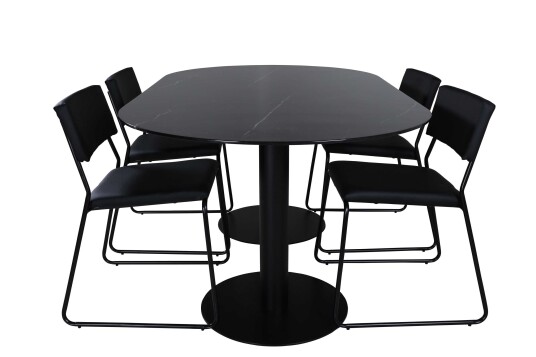 Venture Design Pillan & Kenth spisegruppe Svart/svart 4 stoler & bord 180 x 100 cm