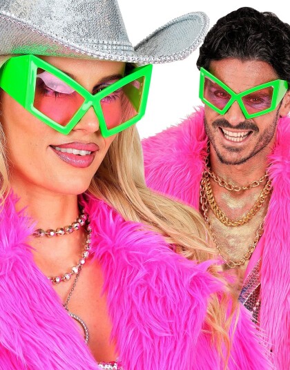 Store Neongrønne 80-talls Partybriller UV Glow 80/90 Tallet 28627