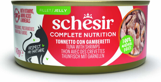 Schesir Våtfôr Complete Nutrition Filet I Gelé Tunfisk Med Reker 6 X 140 G