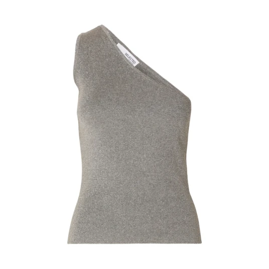 Selected Femme Lura Lurex One Shoulder Knit Top - Medium Grey Melange Lurex L Selected Femme Lura Lurex One Shoulder Knit Top - Medium Grey Melange Lurex L