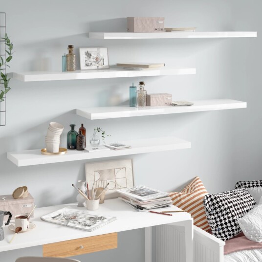 vidaXL Flytende vegghyller 4 stk h?yglans hvit 120x23,5x3,8 cm MDF