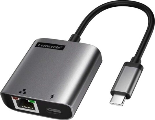 Lemorele TC35 USB-C Hub med Gigabit Ethernet, USB og PD-lading Grå