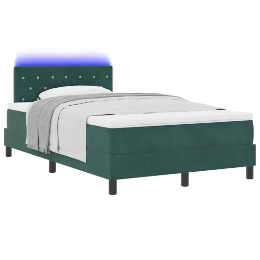 Box Spring Seng med Madrass og LED Mørkegrønn 120x200 cm Fløyel