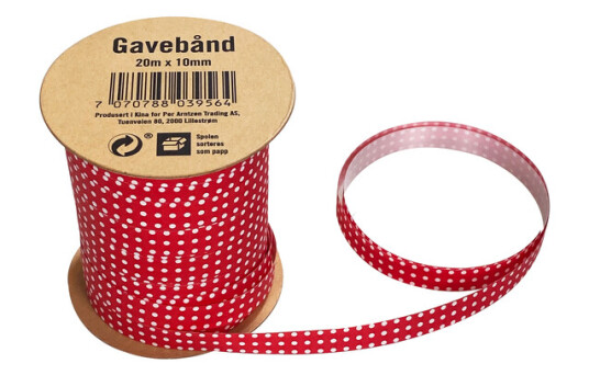 Gavebånd prikker 20m x 10mm rød/hvit