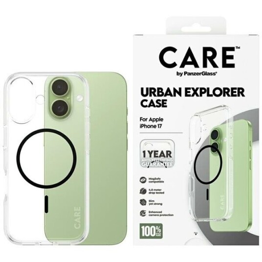 PanzerGlass CARE Urban Explorer MagSafe-deksel for iPhone 17 - Gjennomsiktig/Sort