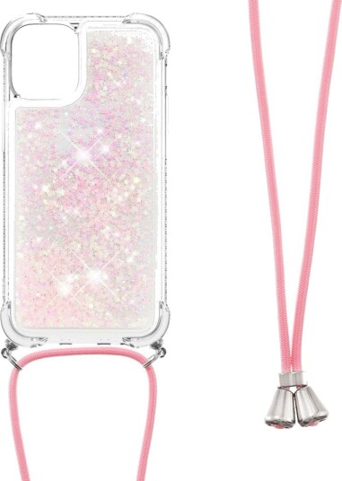 Trolsk Mobildeksel Glitter med Nakkestropp (iPhone 13) Lyserosa