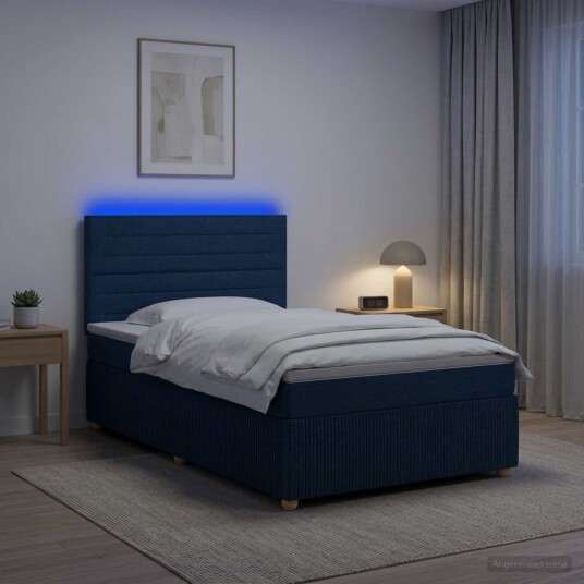 vidaXL LED boksseng med madrass med hodegjerde Blå 80 x 200 cm Stoff
