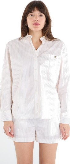 Calvin Klein Jeans Yarndye Cotton Poplin Relaxed Sh Cream S
