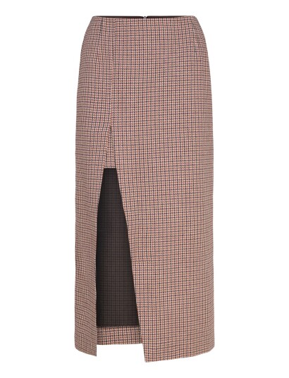 Maje Midi Skirt With Houndstooth Slit   Brown   40