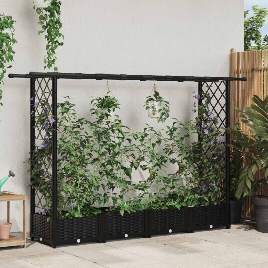 vidaXL Hevet Bed med Trellis og Tak Svart 203 x 40 x 121 cm PP