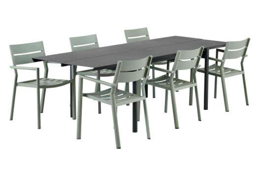 Brafab B45 spisegrupp Svart/grønn 6 lenestoler & bord 250x92 cm