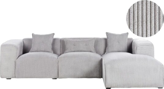 3 sitssoffa Beliani Dolva Grå svart Vänstervänd Grey Grå