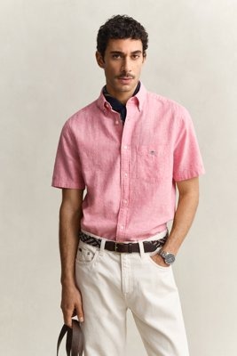 GANT Reg Cotton Linen Ss Shirt Pink XL