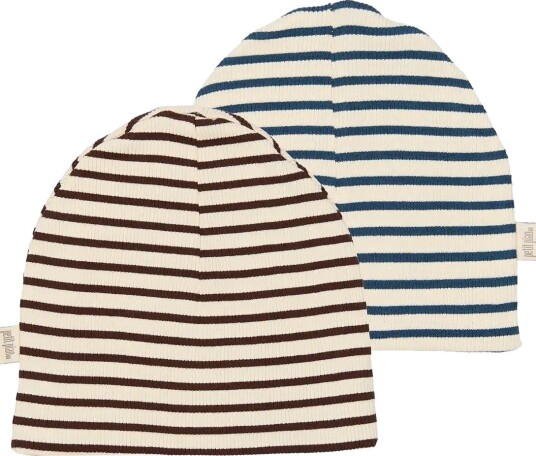 Petit Piao Ppsky Beanie 2-Pack - CHESTNUT STRIPED - 86/98