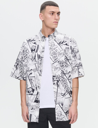 WOOD WOOD Wwaaron Ss Shirt Aop - White - XL
