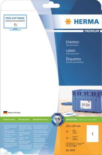 Herma Premium - Papir - Matt - Permanent Selv-Adhesiv - Hvit - A4 (210 X 297 Mm) 25 Etikett(Er) Laminerte Etiketter