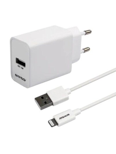 Essentials 12W USB-A Lader med 1m Kabel - Hvit Essentials 12W USB-A Lader med 1m Kabel - Hvit
