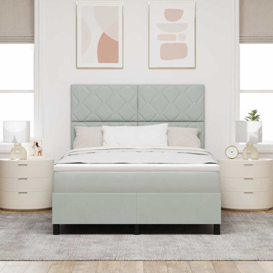 Box Spring Seng med Madrass Lysegrå 140x190 cm Fløyel